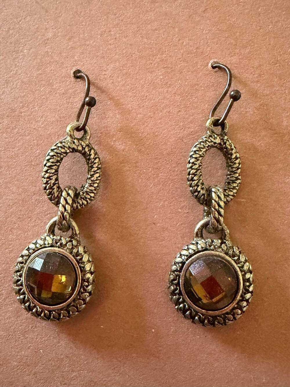 Lia Sophia Cassava Gold Tone Brown Faceted Glass Drop Earrings
